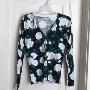 White green black floral Merona cardigan xs